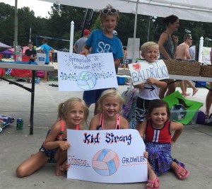 Kids supporting St. Baldricks Foundation at the 2018 Growler Beach Volleyball Tournament